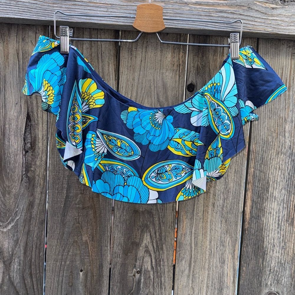 TRINA TURK SWIM Pirouette Off The Shoulder Ruffle Bandeau Swim Top Size 14 - Picture 3 of 8